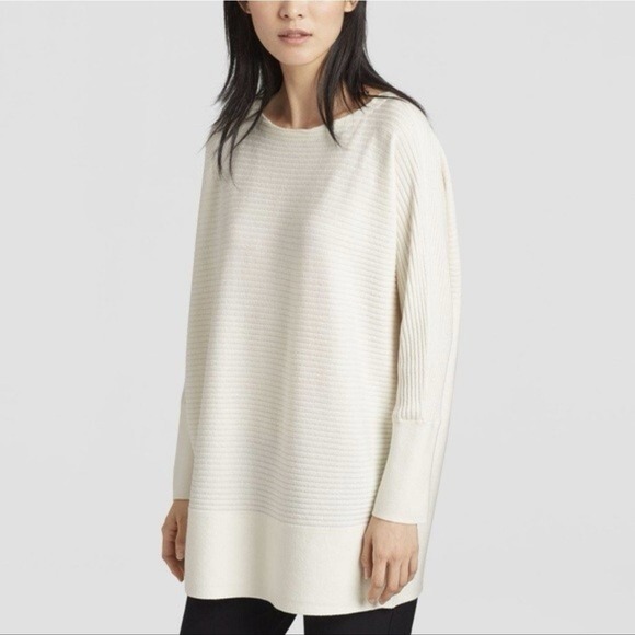 Eileen Fisher Sweaters - Eileen Fisher Bateau Neck Oversized Sweater Tunic Size Small Cream Wool Blend